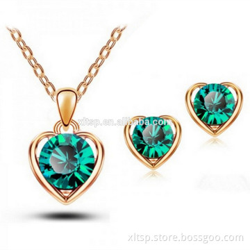 New Wedding Bridal Jewelry Shiny AA Emerald Cubic Zirconia Necklace Dangle Earring Set
